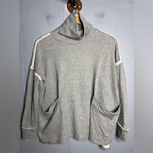 We The Free Free People Gray Turtleneck Oversized Raw Stitching Top.  Size XS